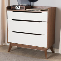 Baxton Studio Brighton-Walnut/White-3DW-Chest Brighton Mid-Century Modern White and Walnut Wood 3-Drawer Storage Chest